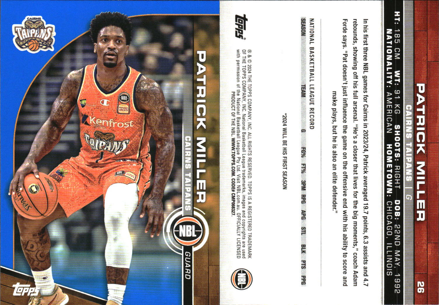 2023-24 Topps NBL Blue Parallel Patrick Miller Carins Taipans