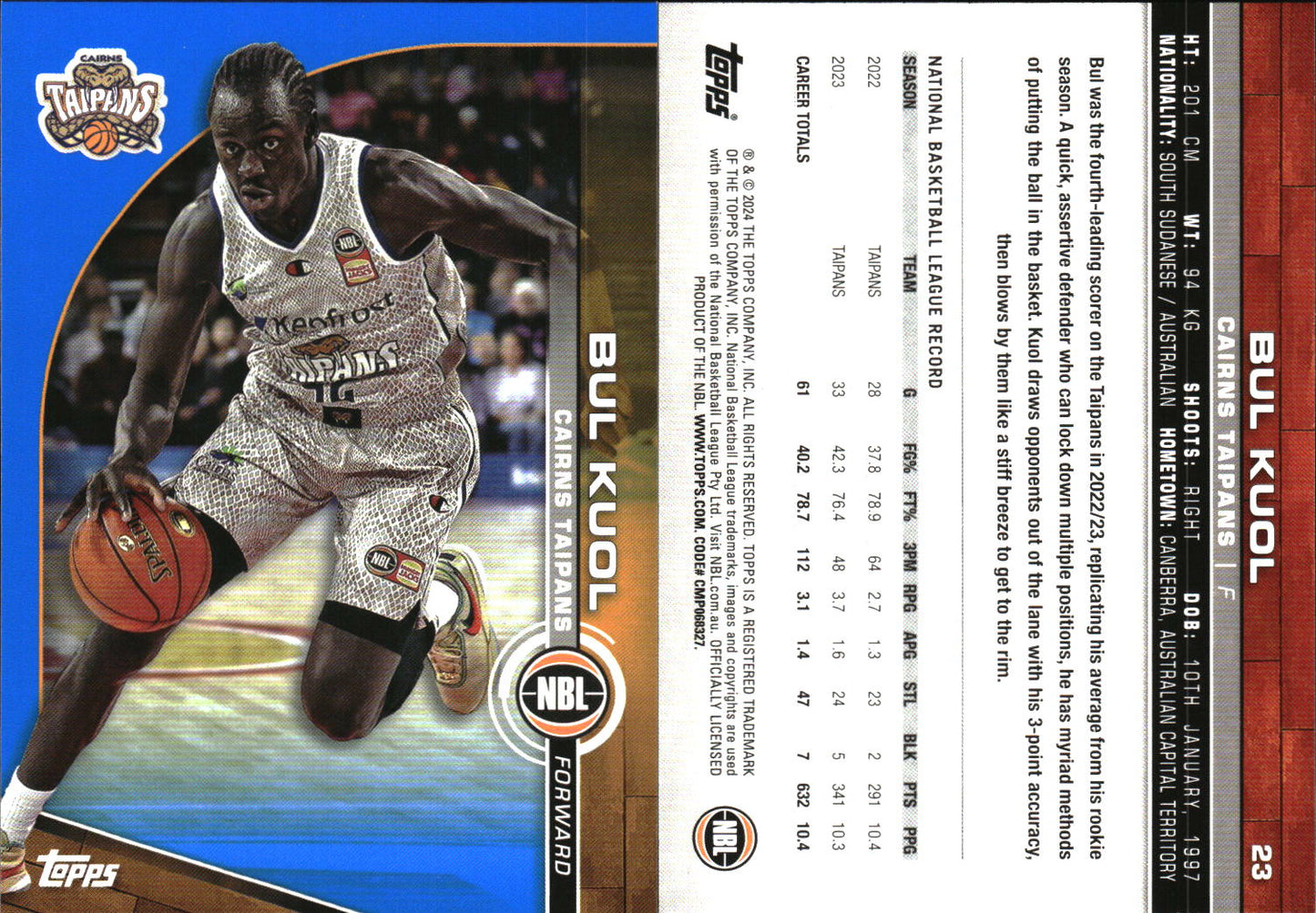 2023-24 Topps NBL Blue Parallel Bul Kuol Cairns Taipans
