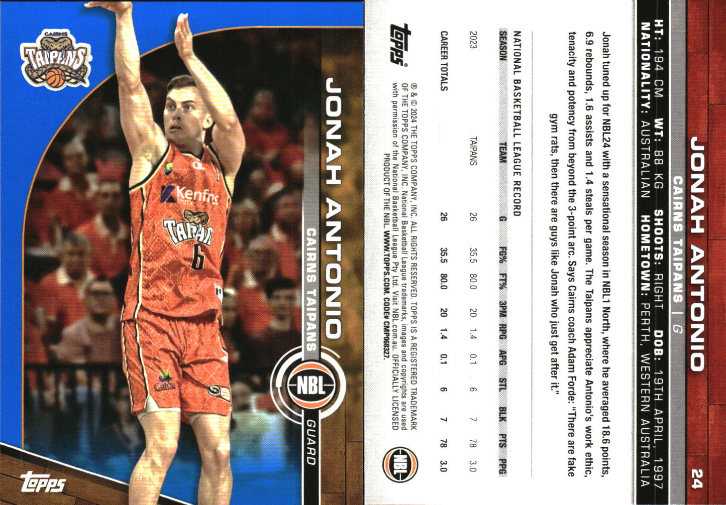2023-24 Topps NBL Blue Parallel Jonah Antonio Cairns Taipans