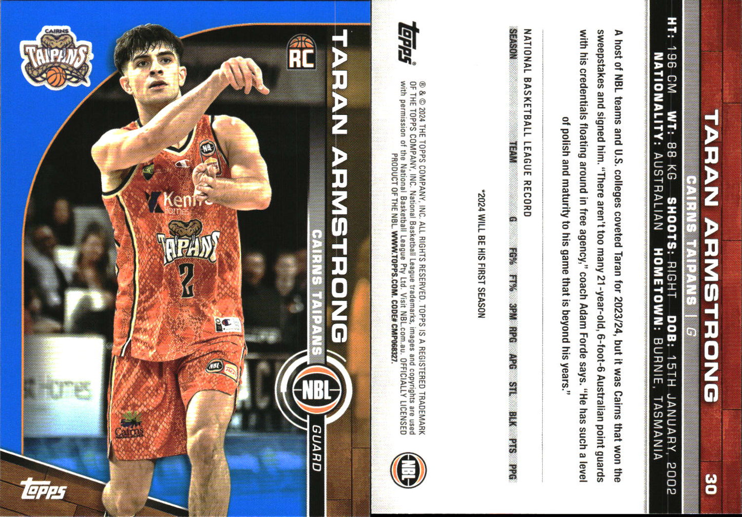 2023-24 Topps NBL Blue Parallel Taran Armstrong Rookie Cairns Taipans