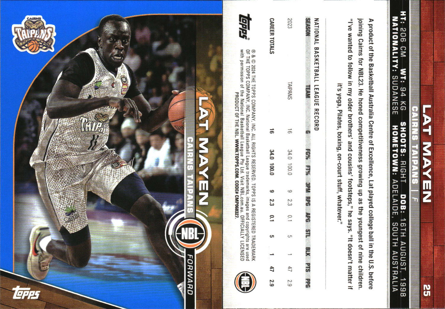 2023-24 Topps NBL Blue Parallel Lat Mayen Cairns Taipans