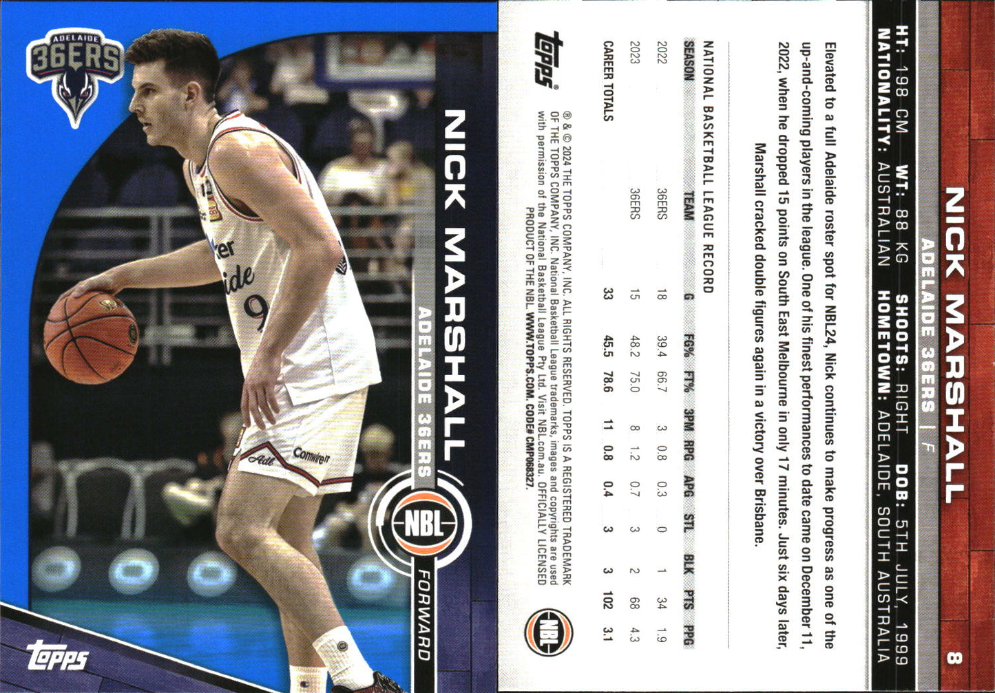 2023-24 Topps NBL Blue Parallel Nick Marshall Adelaide 36ers