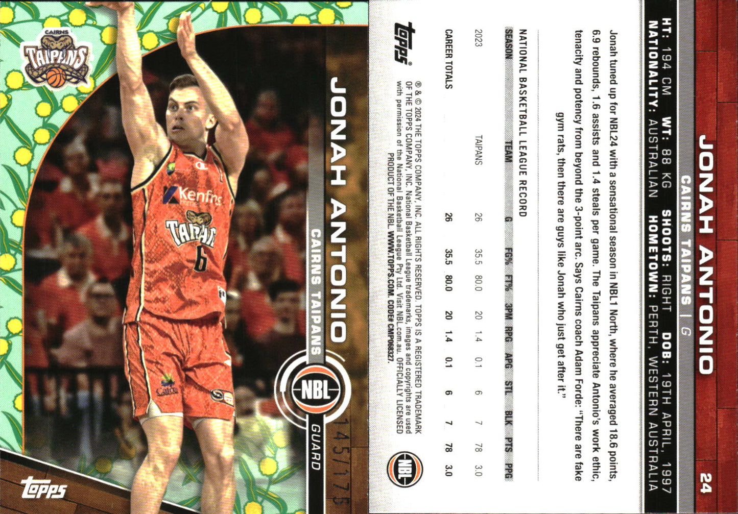 2023 2024 Topps NBL Golden Wattle /175 Jonah Antonio Cairns Taipans