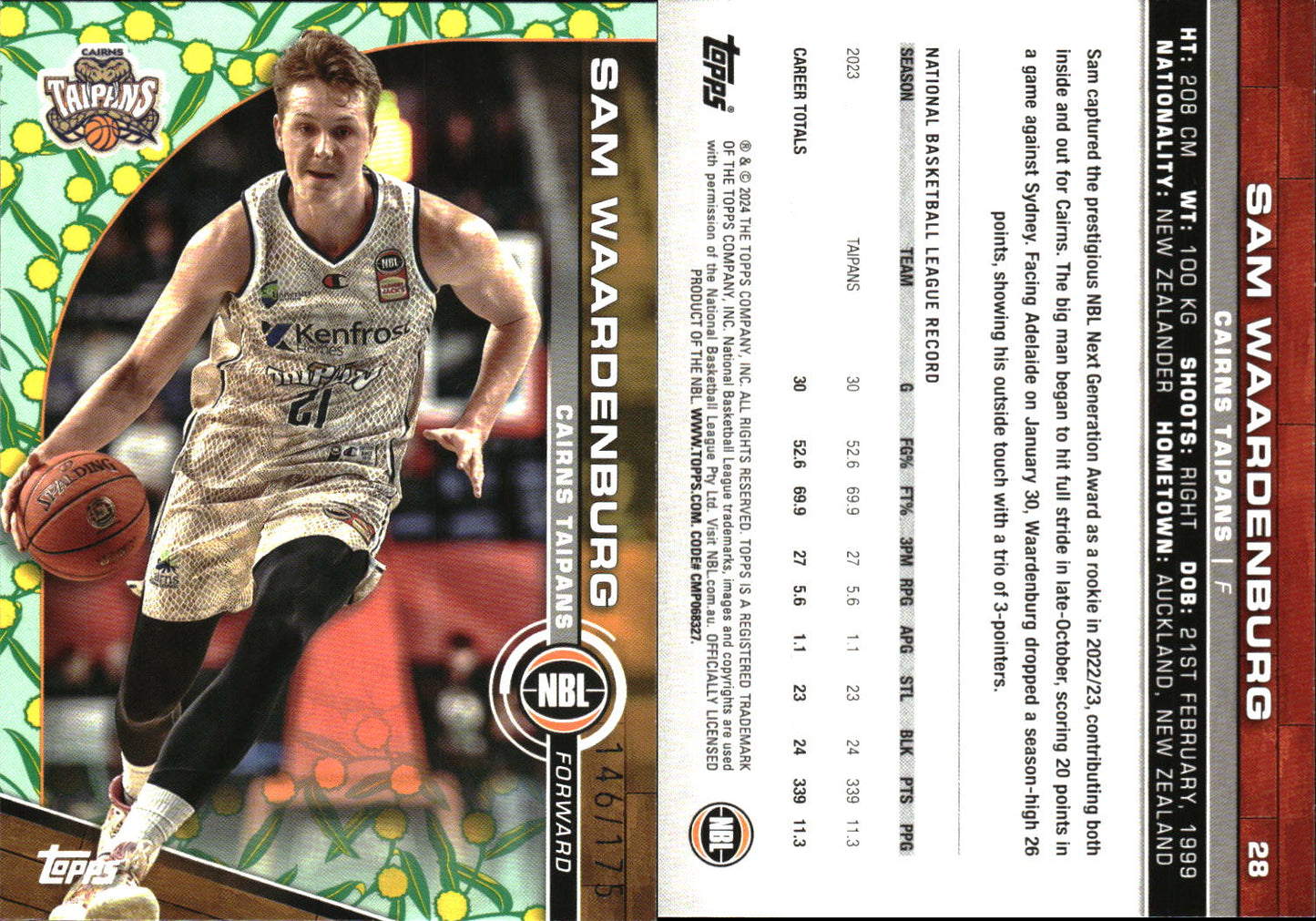 2023 2024 Topps NBL Golden Wattle /175 Sam Waardenburg Cairns Taipans