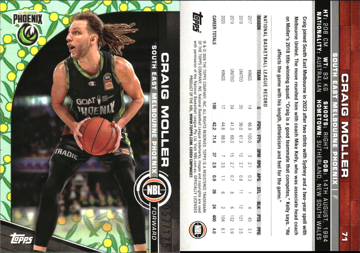 2023 2024 Topps NBL Golden Wattle /175 Craig Moller SE Melbourne Phoenix