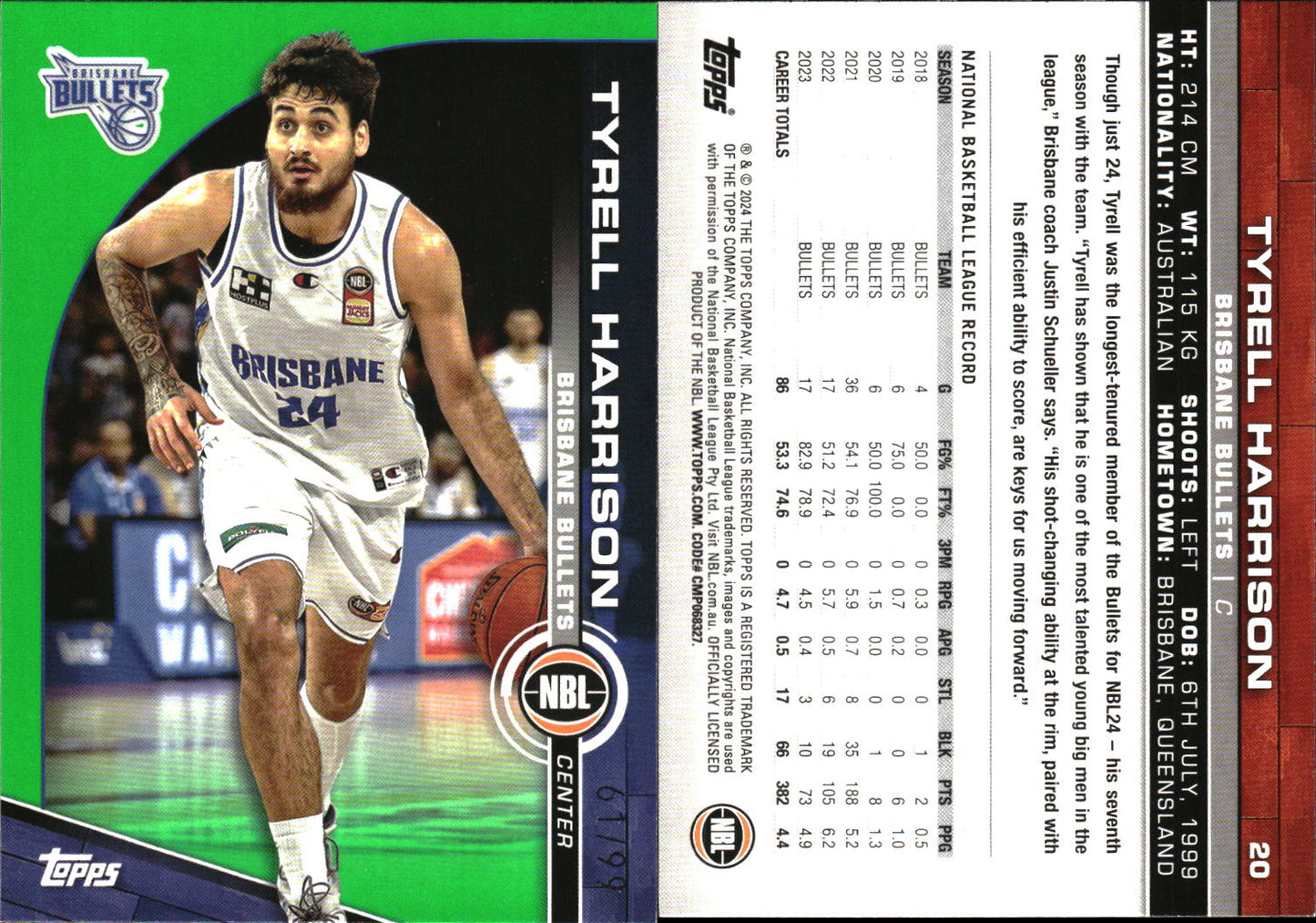 2023 2024 Topps NBL Green /99 Tyrell Harrison Adelaide 36ers