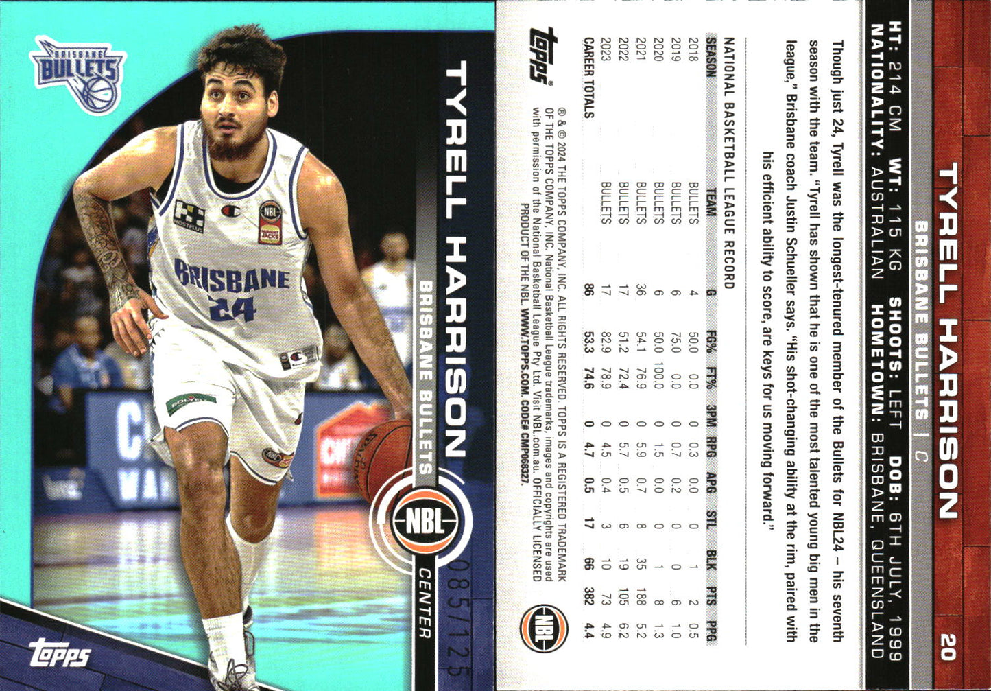 2023 2024 Topps NBL Aqua /125 Tyrell Harrison Brisbane Bullets