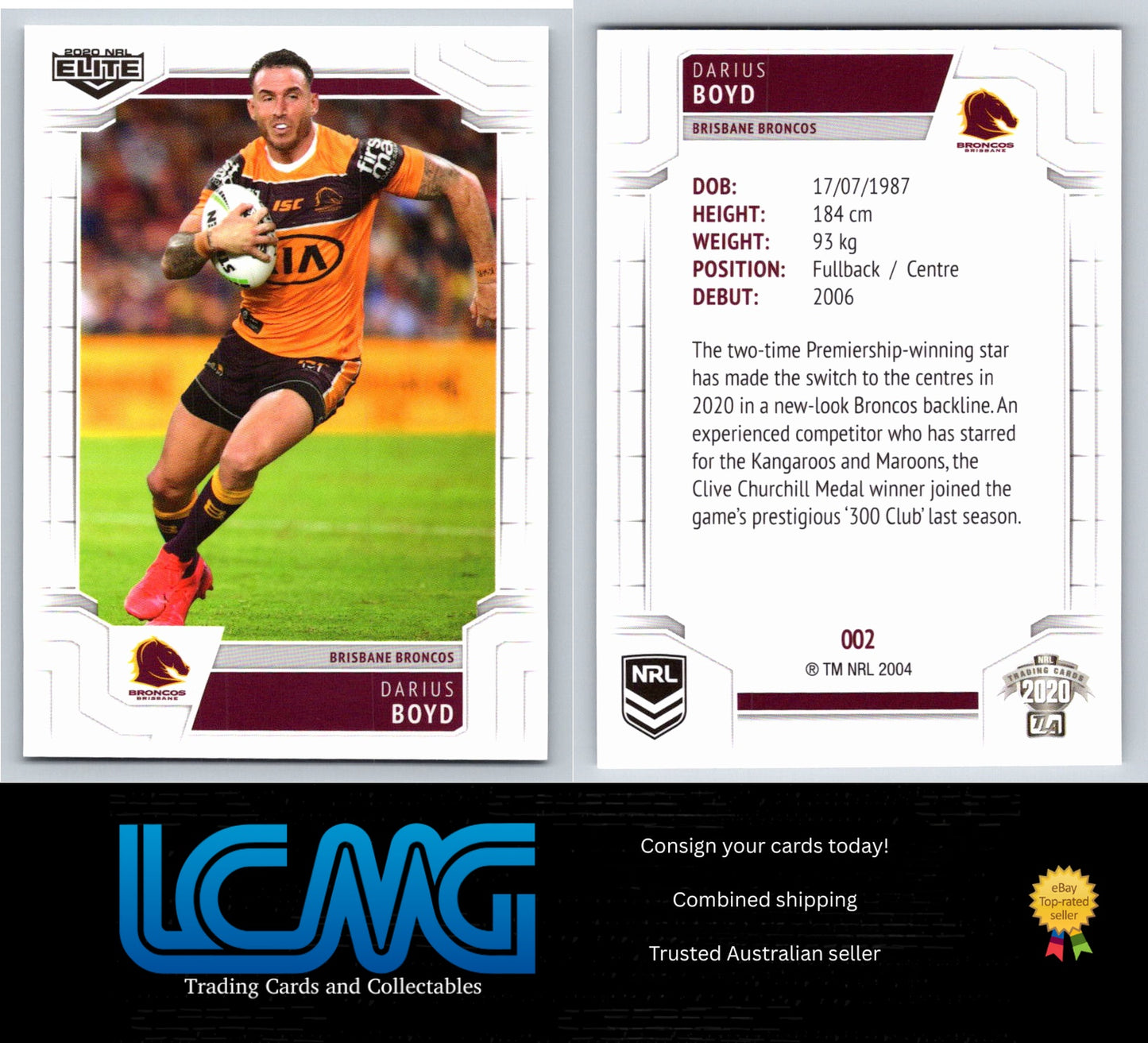 Card # 002 Darius Boyd 2020 NRL Elite