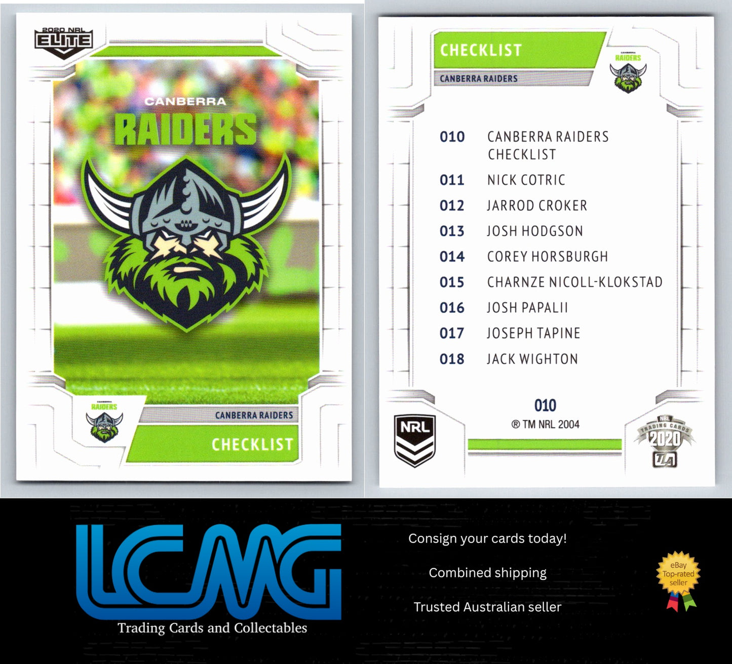 Card # 010 Canberra Raiders Checklist 2020 NRL Elite