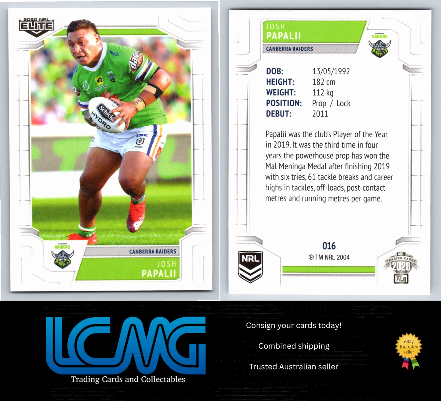 Card # 016 Josh Papalii 2020 NRL Elite