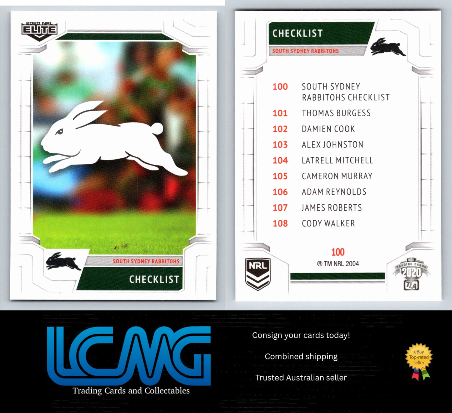 Card # 100 South Sydney Rabbitohs Checklist 2020 NRL Elite