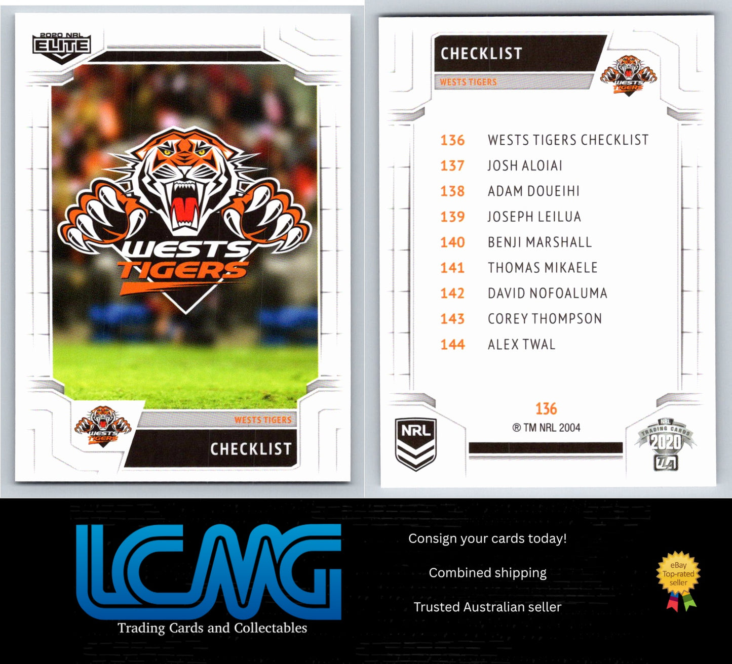 Card # 136 Wests Tigers Checklist 2020 NRL Elite