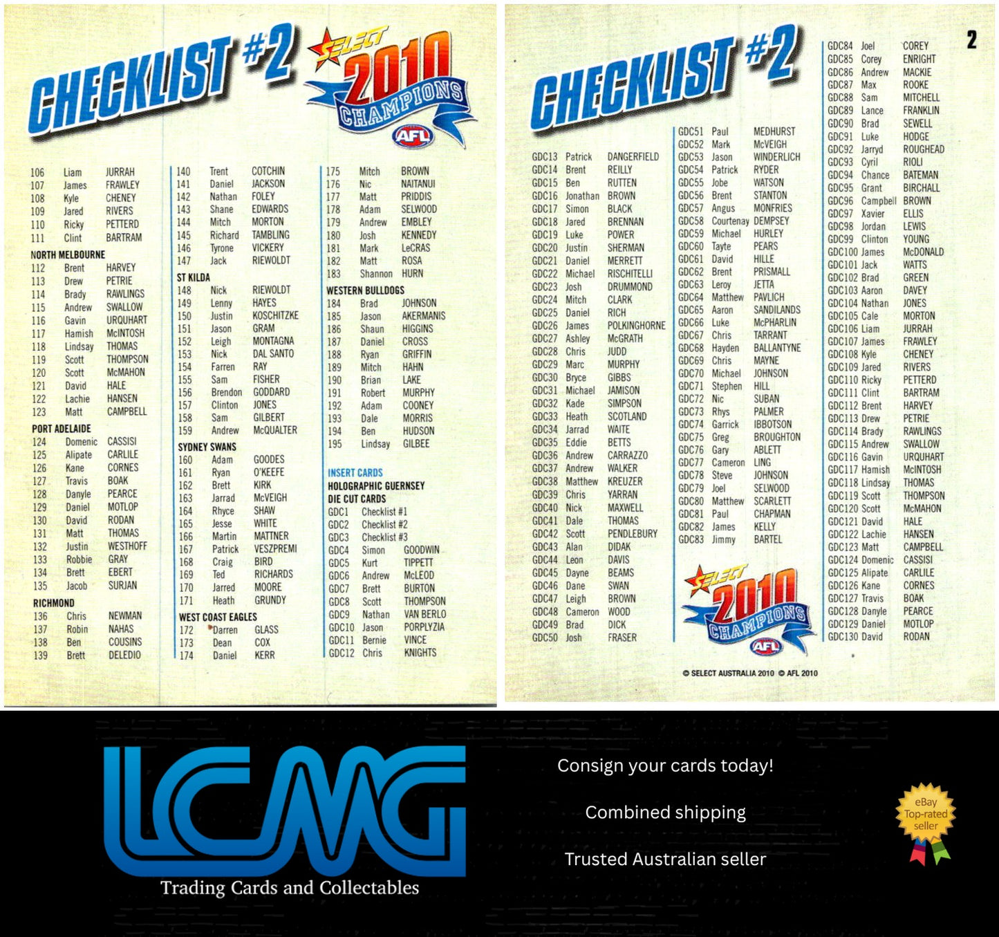 Card # 2 Checklist #2 2010 AFL Champions
