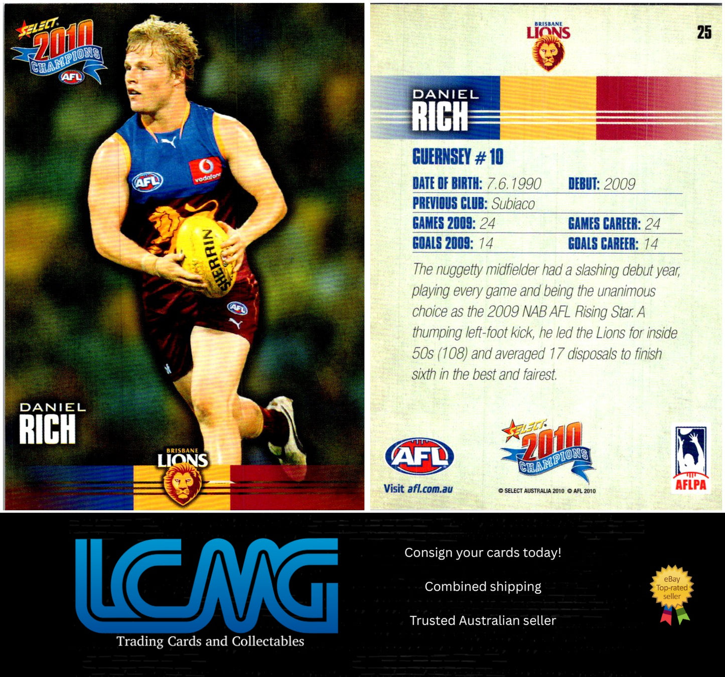 Card # 25 Daniel Rich RC 2010 AFL Champions