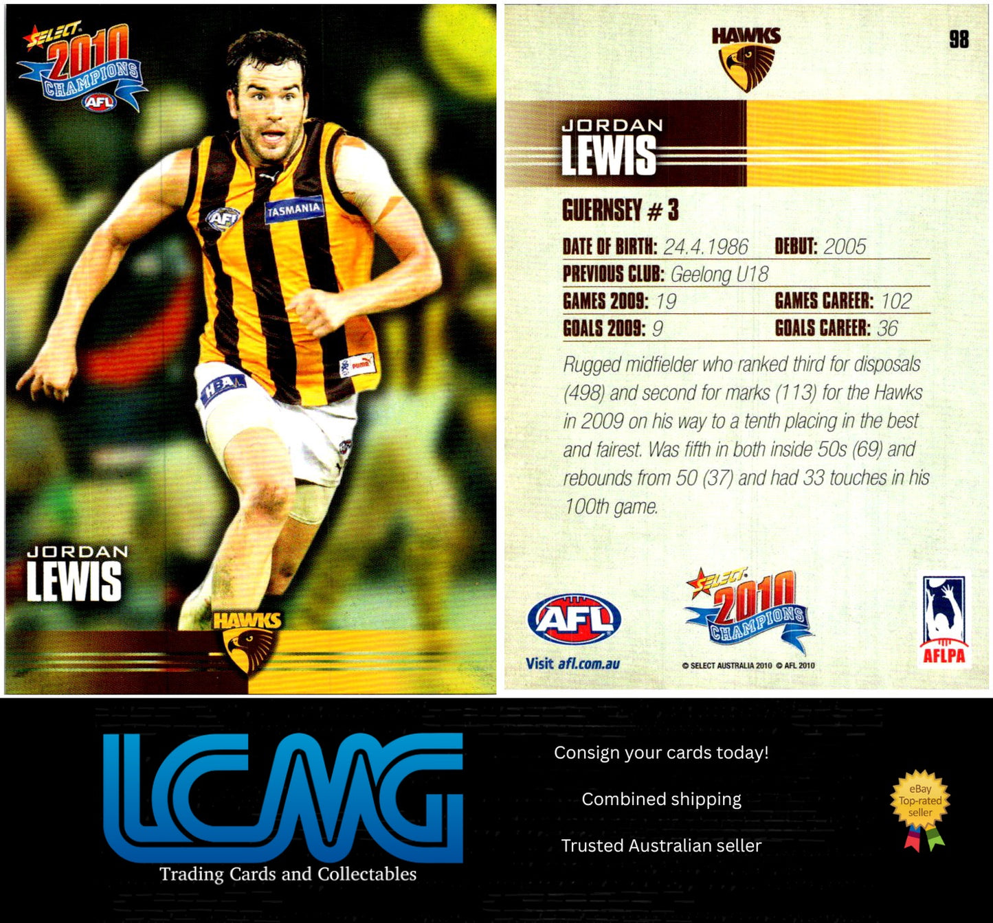 Card # 98 Jordan Lewis 2010 AFL Champions