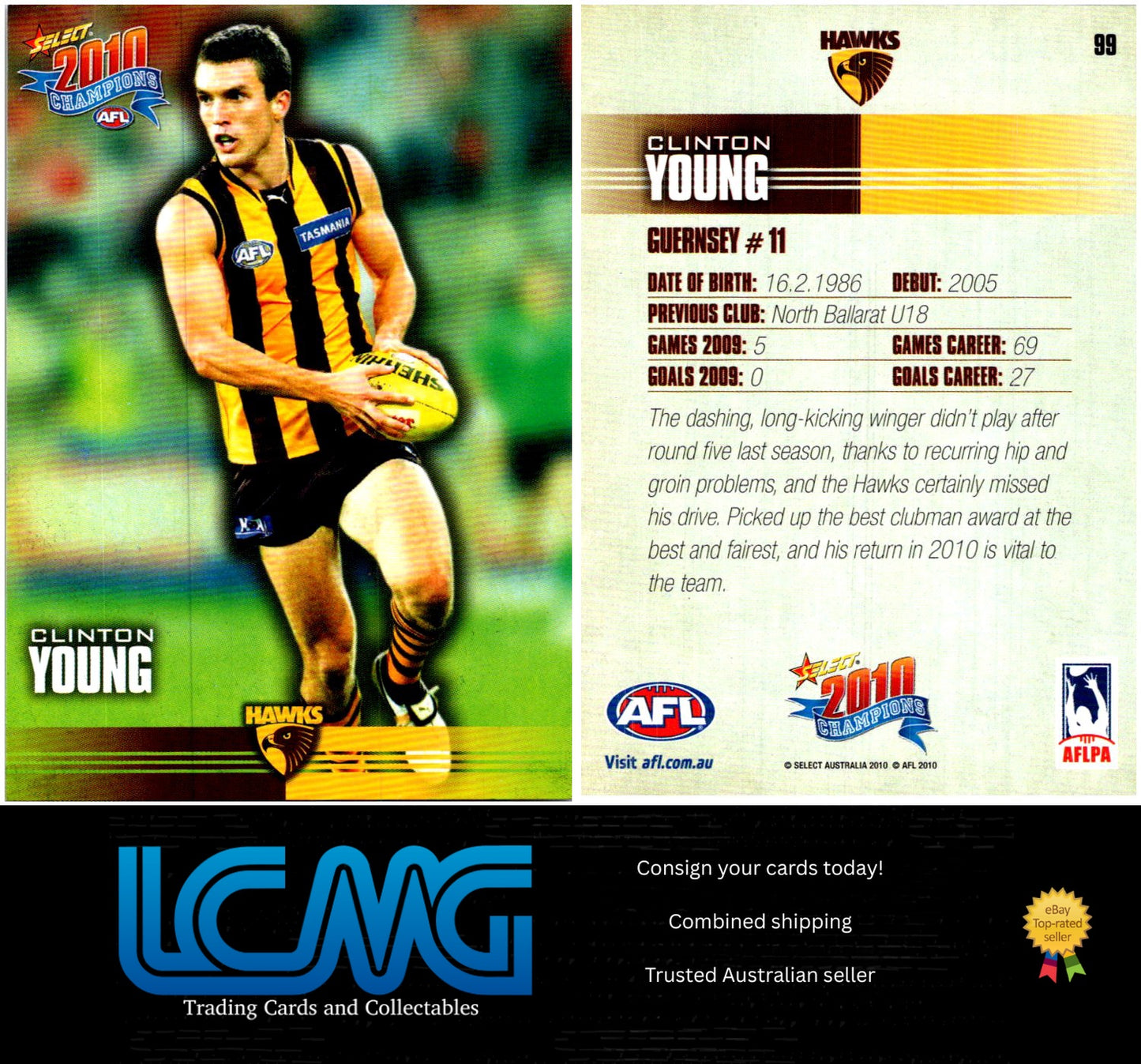 Card # 99 Clinton Young 2010 AFL Champions