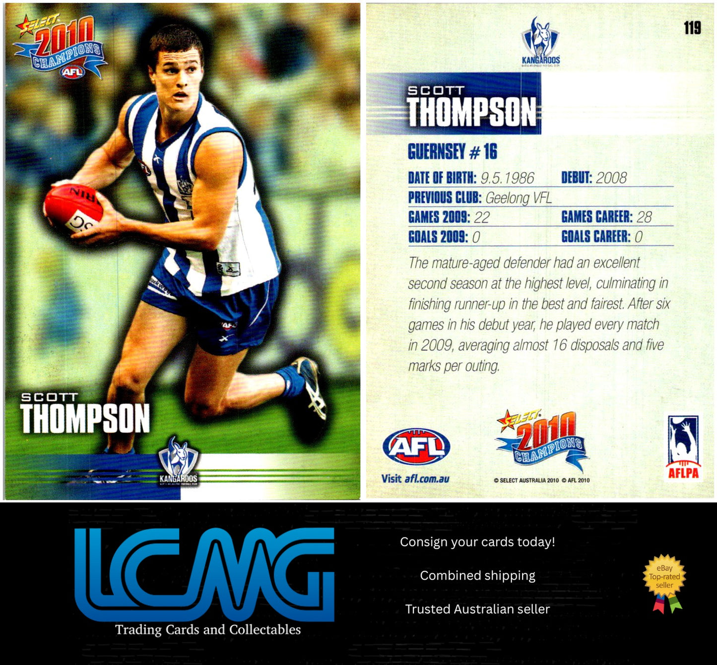 Card # 119 Scott Thompson 2010 AFL Champions