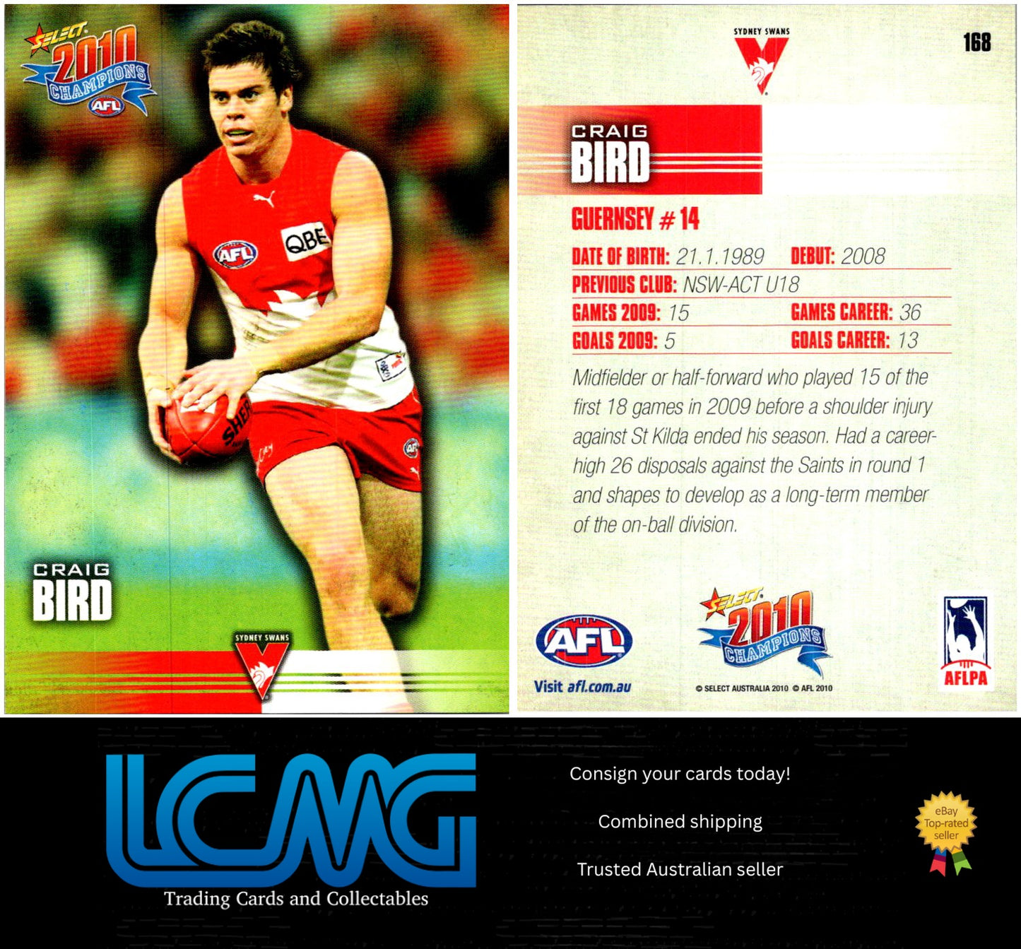 Card # 168 Craig Bird 2010 AFL Champions