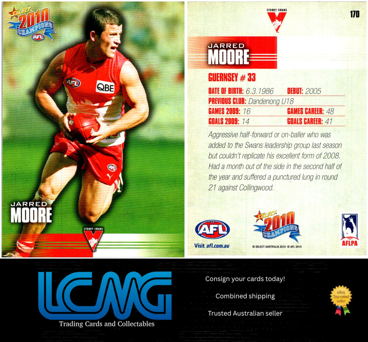 Card # 170 Jarred Moore 2010 AFL Champions