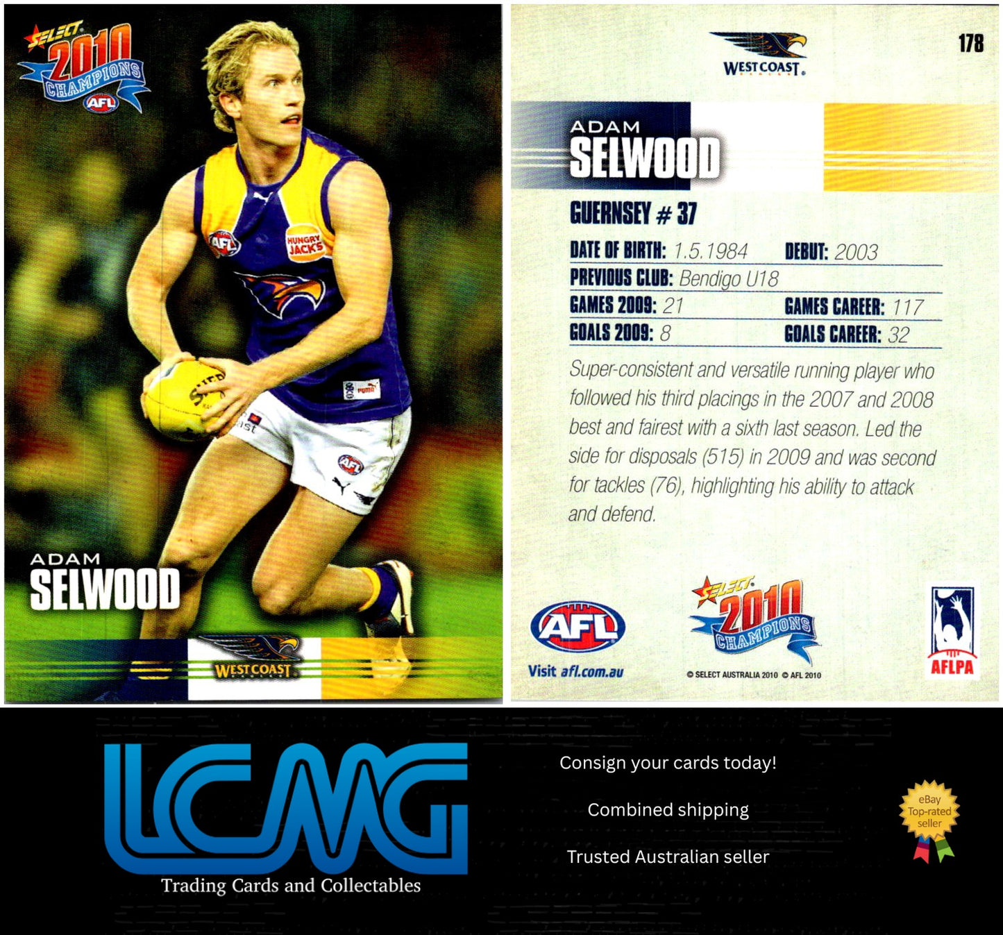 Card # 178 Adam Selwood 2010 AFL Champions