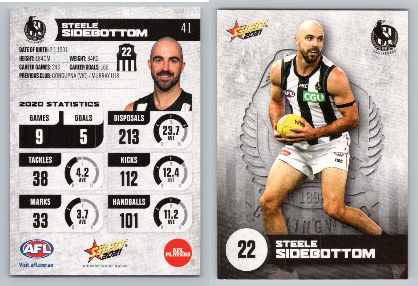 Card # FS 41 S. SIDEBOTTOM AFL 2021 Footy Stars COLLINGWOOD