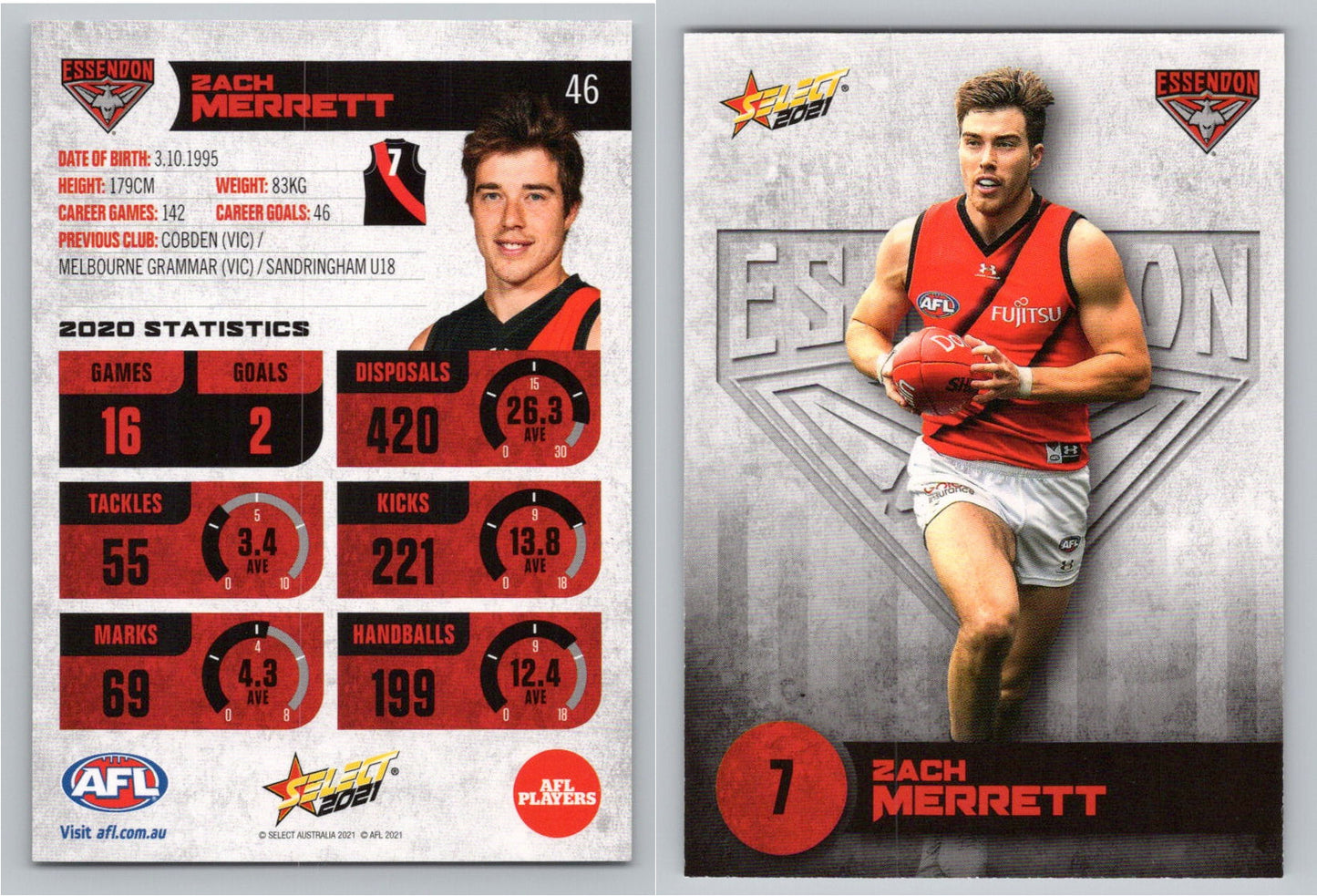 Card # FS 46 Z. MERRETT AFL 2021 Footy Stars ESSENDON