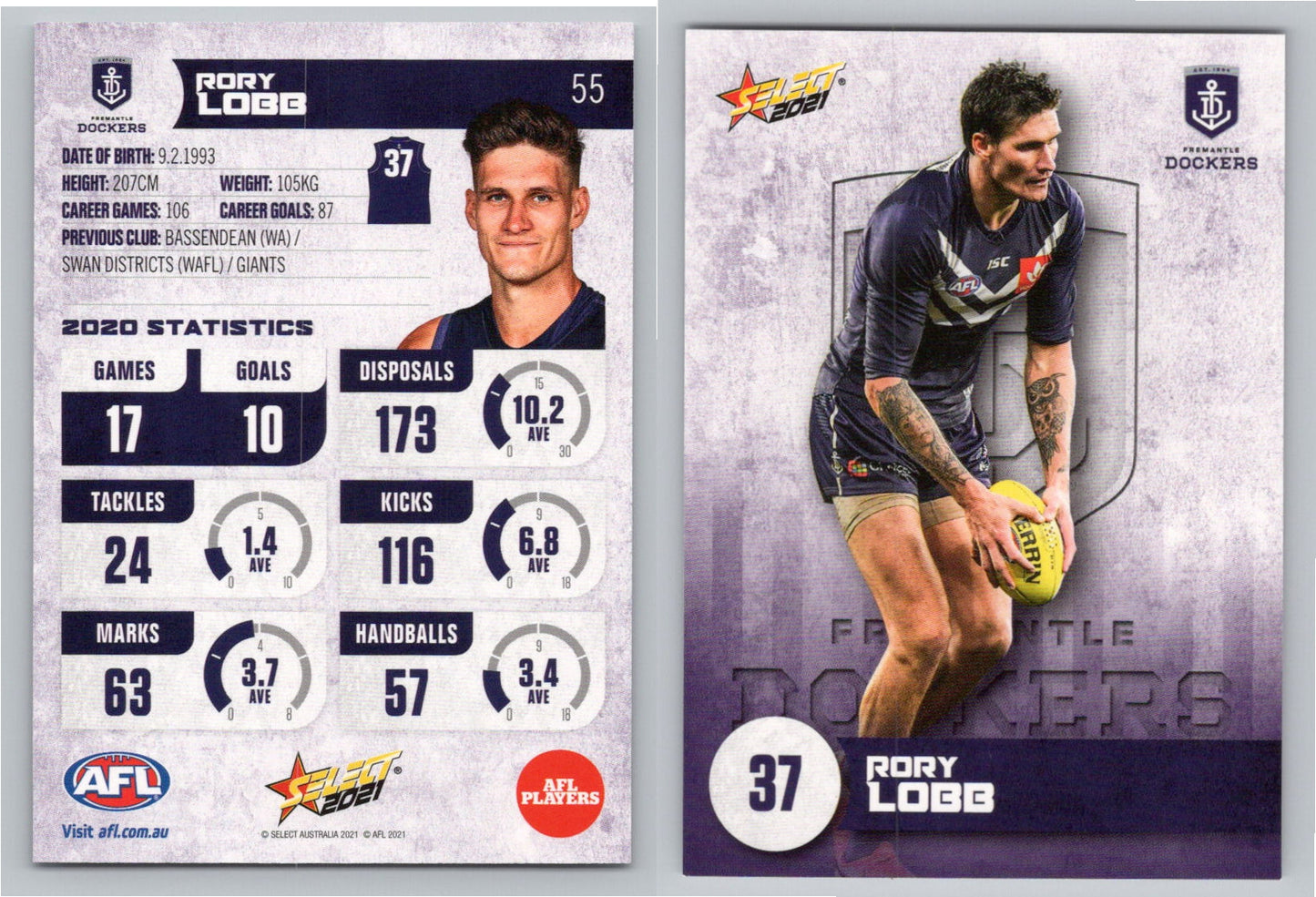 Card # FS 55 R.LOBB AFL 2021 Footy Stars FREMANTLE DOCKERS
