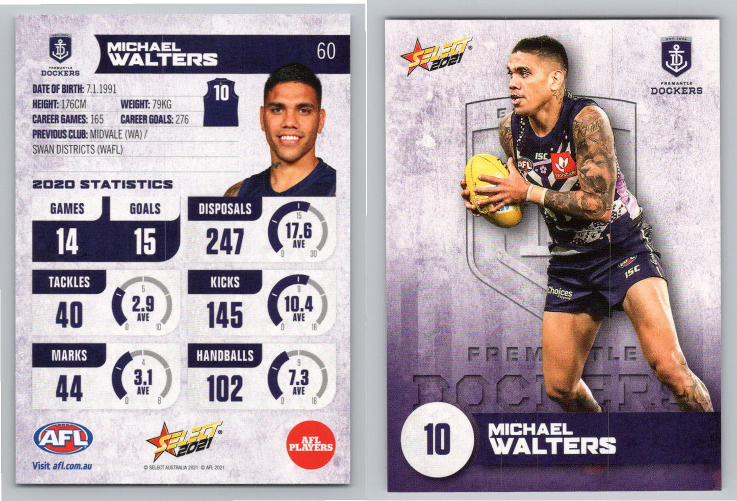 Card # FS 60 M.WALTERS AFL 2021 Footy Stars FREMANTLE DOCKERS