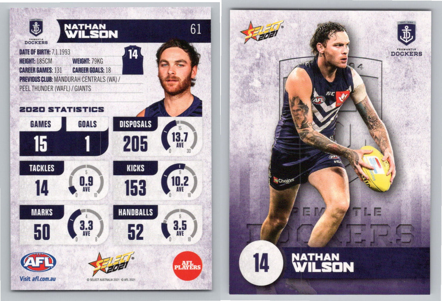 Card # FS 61 N. WILSON AFL 2021 Footy Stars FREMANTLE DOCKERS