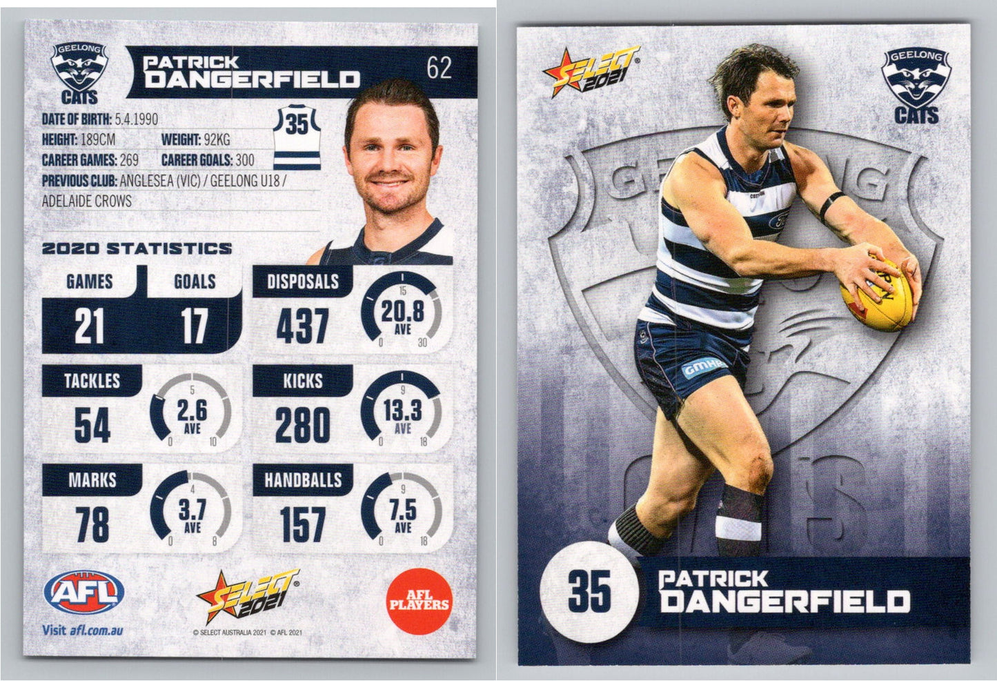 Card # FS 62 P. DANGERFIELD AFL 2021 Footy Stars GEELONG CATS
