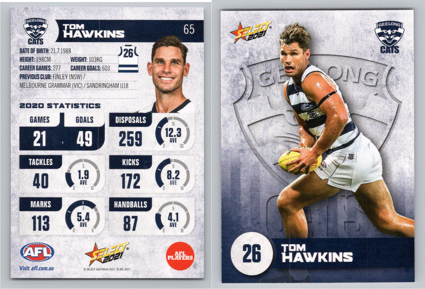 Card # FS 65 T. HAWKINS AFL 2021 Footy Stars GEELONG CATS