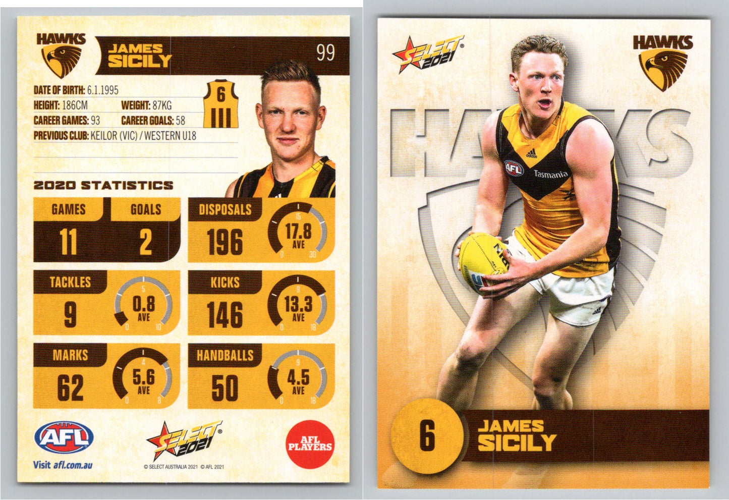 Card # FS 99 J. SICILY AFL 2021 Footy Stars HAWTHORN