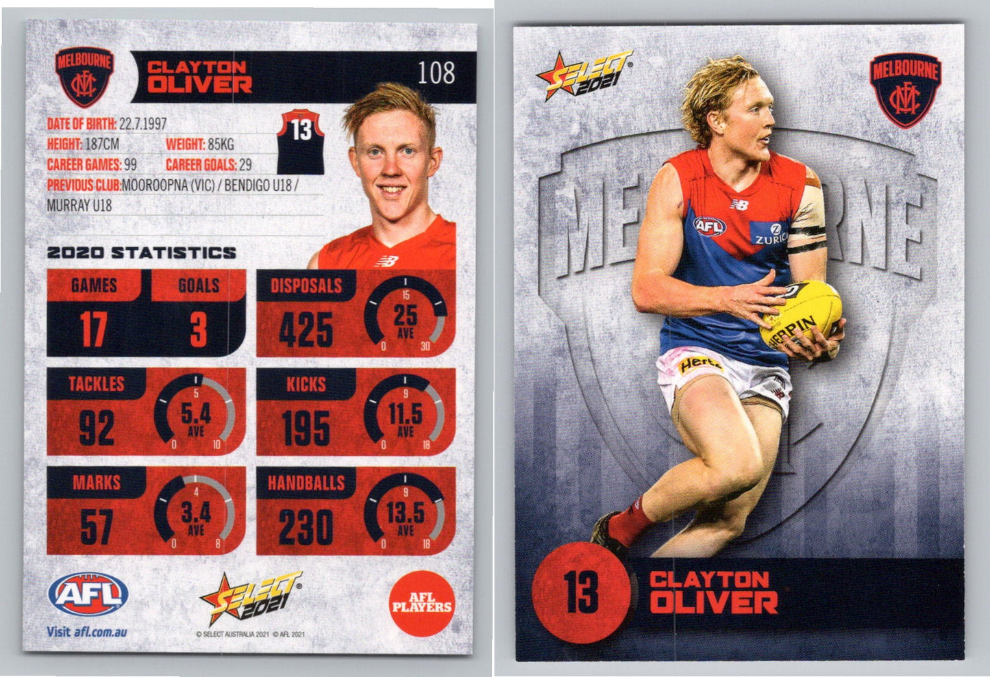 Card # FS 108 C. OLIVER AFL 2021 Footy Stars MELBOURNE