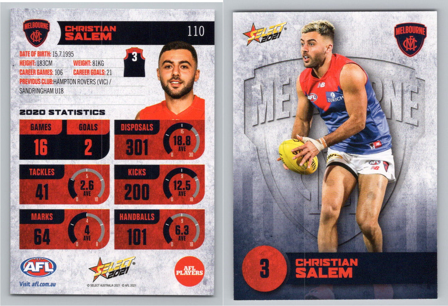 Card # FS 110 C. SALEM AFL 2021 Footy Stars MELBOURNE
