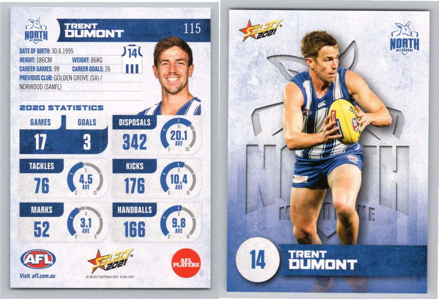 Card # FS 115 T. DUMONT AFL 2021 Footy Stars NORTH MELBOURNE