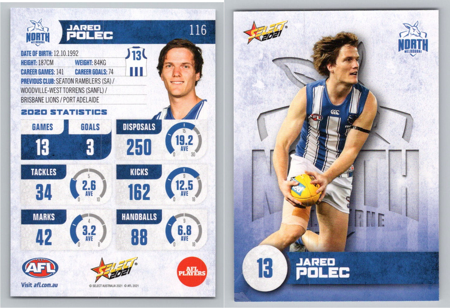 Card # FS 116 J. POLEC AFL 2021 Footy Stars NORTH MELBOURNE