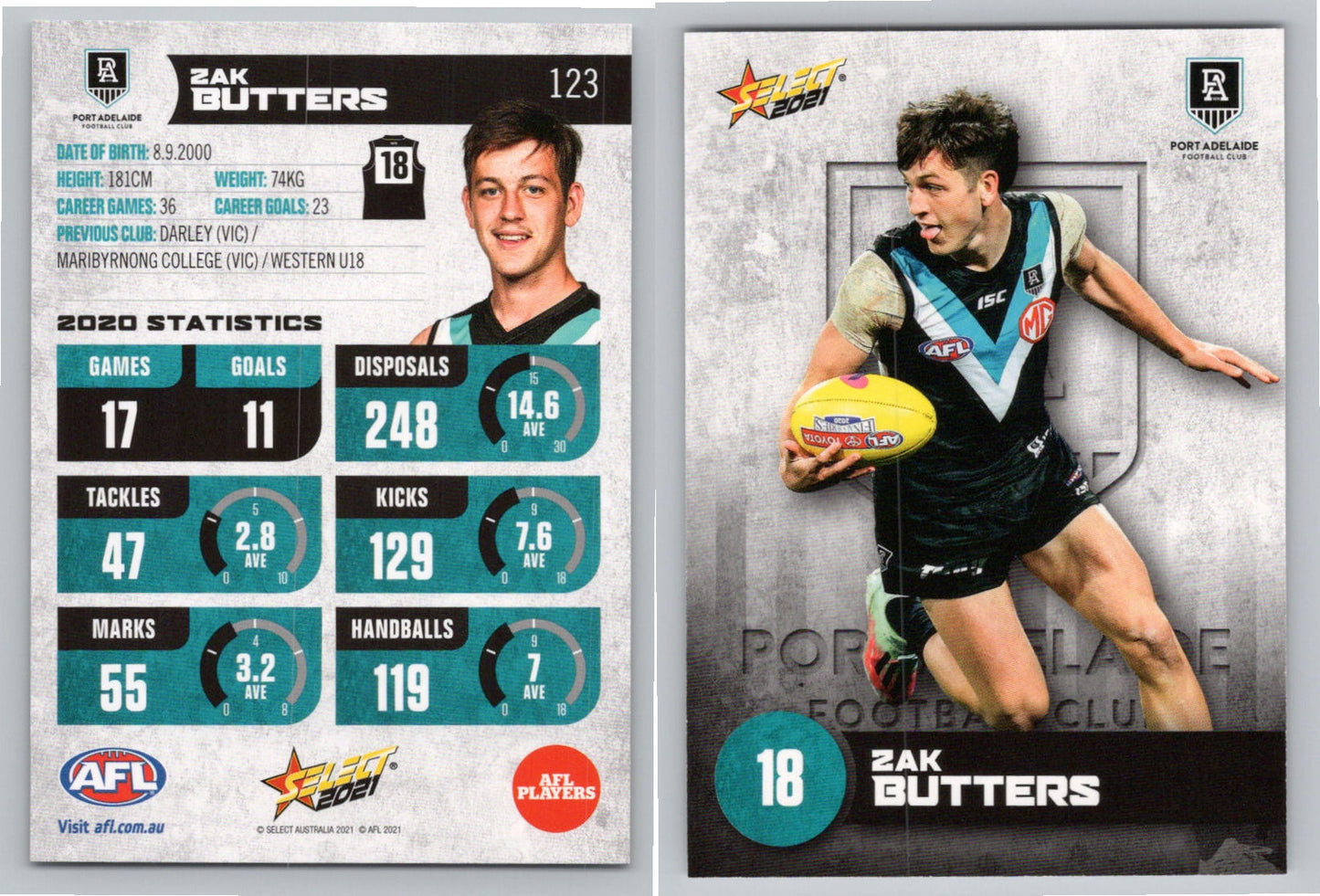Card # FS 123 Z. BUTTERS AFL 2021 Footy Stars PORT ADELAIDE