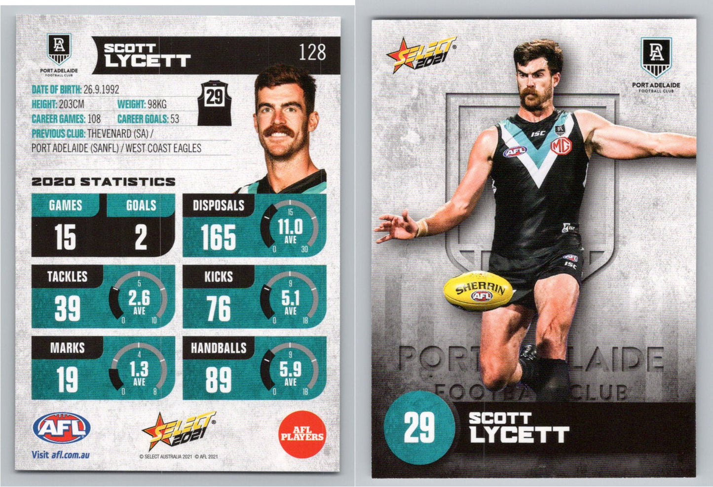 Card # FS 128 S. LYCETT AFL 2021 Footy Stars PORT ADELAIDE