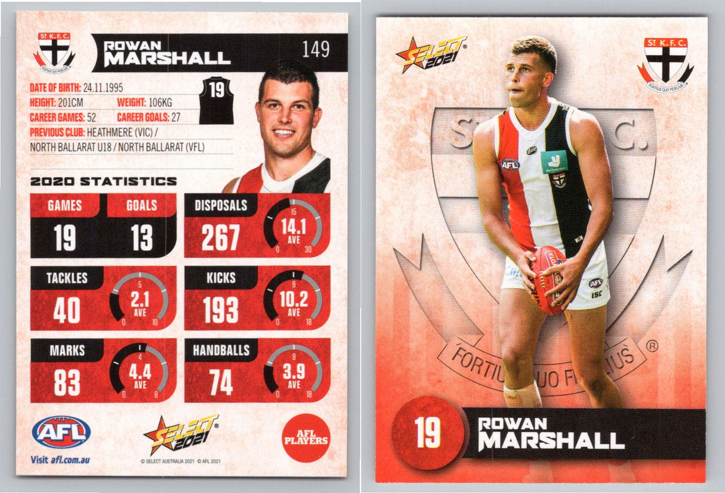 Card # FS 149 R. MARSHALL AFL 2021 Footy Stars ST KILDA