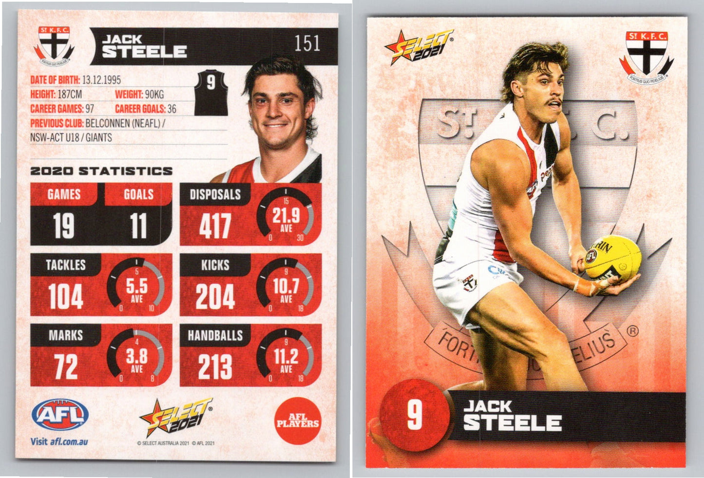 Card # FS 151 J. STEELE AFL 2021 Footy Stars ST KILDA