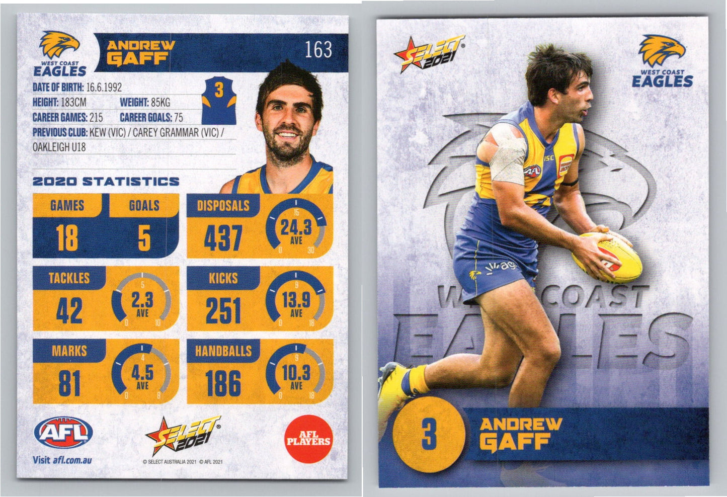 Card # FS 163 A. GAFF AFL 2021 Footy Stars WEST COAST EAGLES