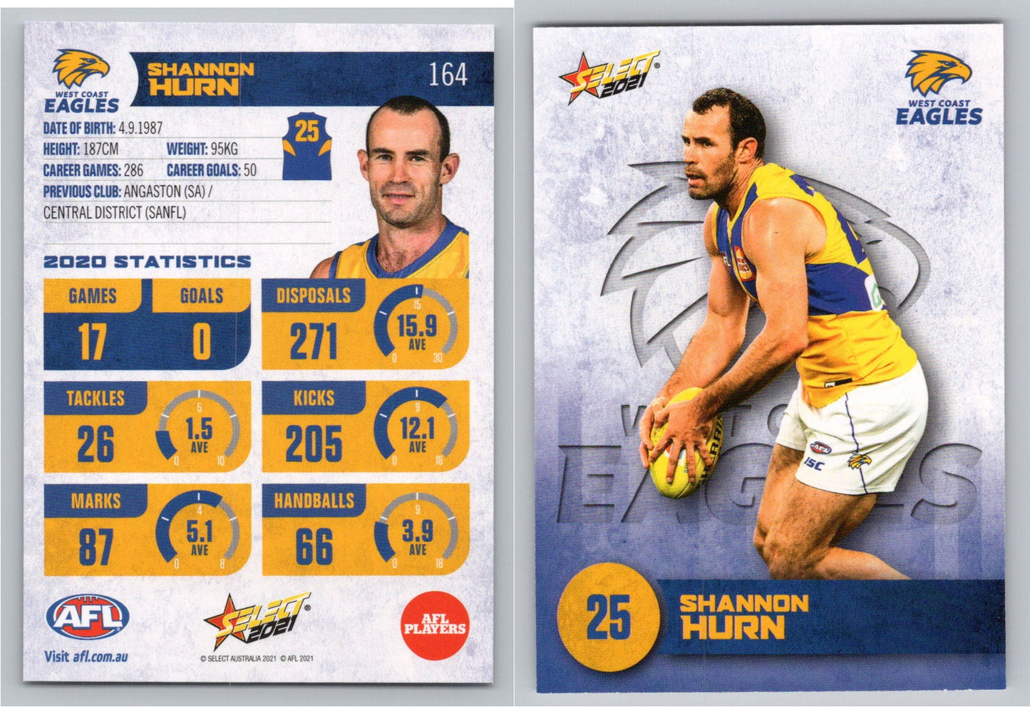Card # FS 164 S. HURN AFL 2021 Footy Stars WEST COAST EAGLES