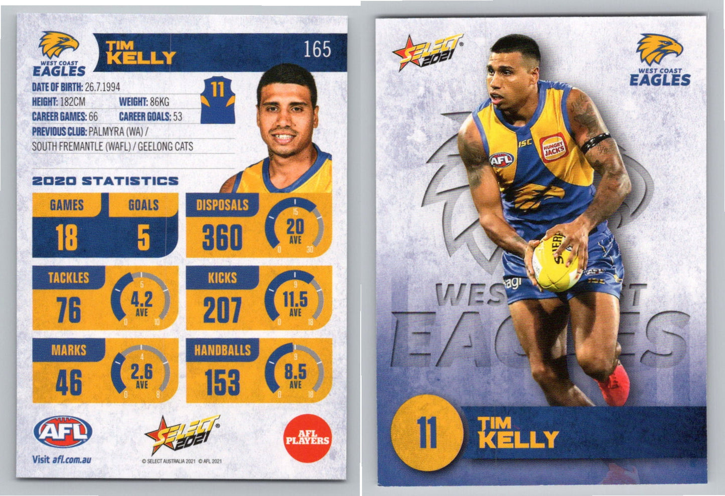 Card # FS 165 T. KELLY AFL 2021 Footy Stars WEST COAST EAGLES