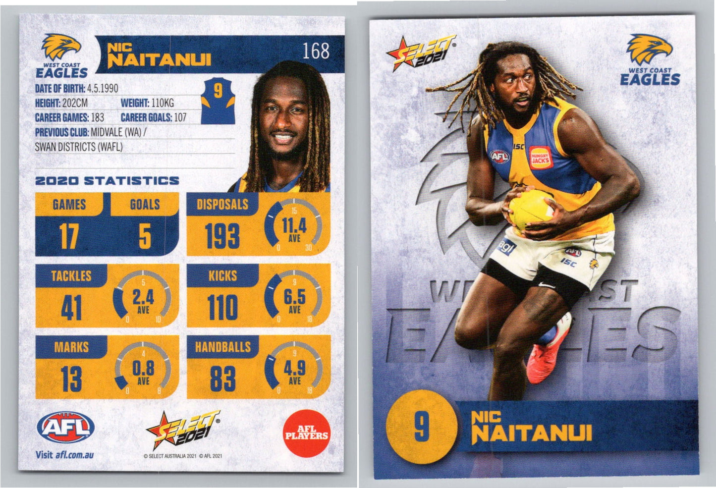 Card # FS 168 N. NAITANUI AFL 2021 Footy Stars WEST COAST EAGLES