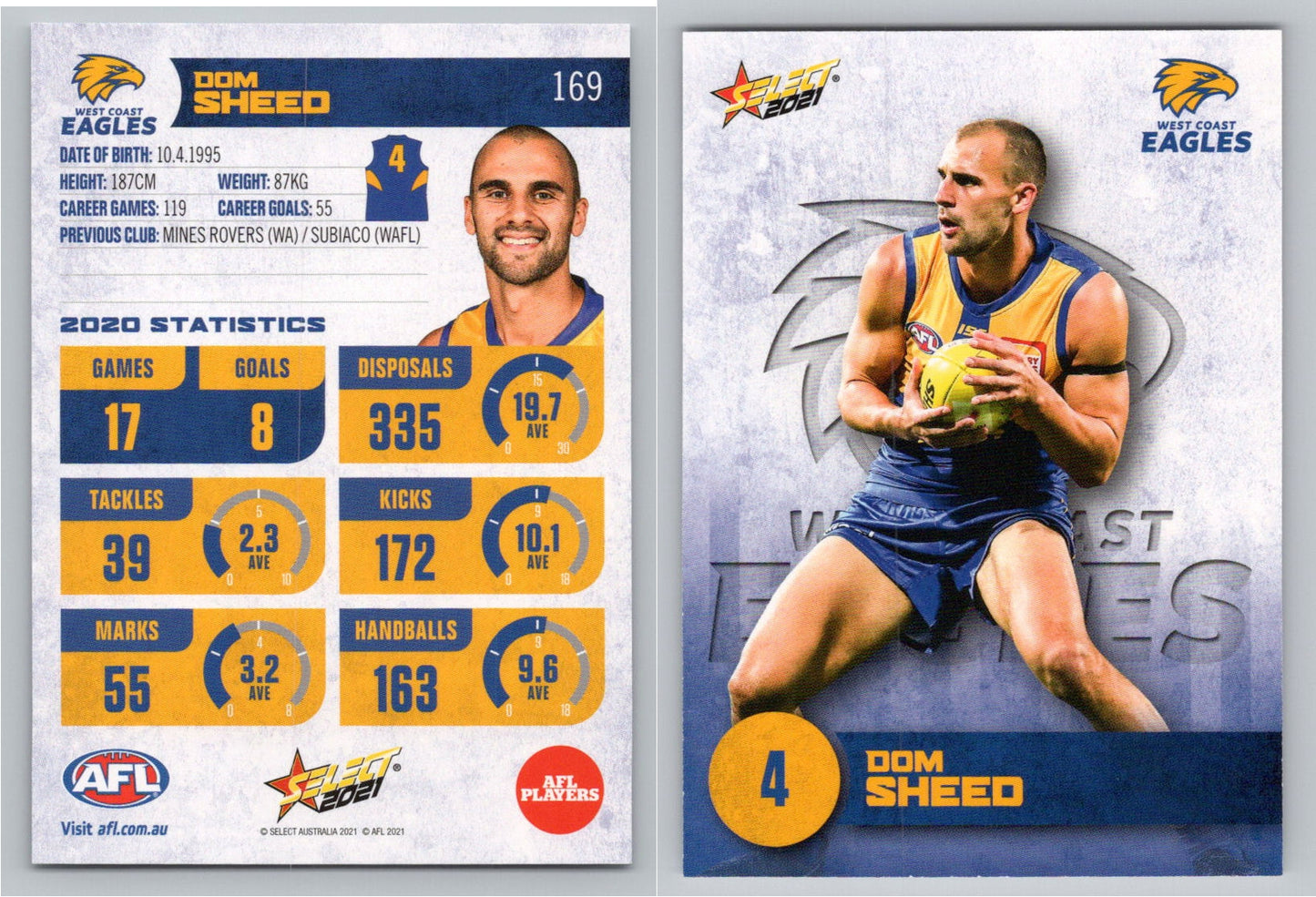 Card # FS 169 D. SHEED AFL 2021 Footy Stars WEST COAST EAGLES