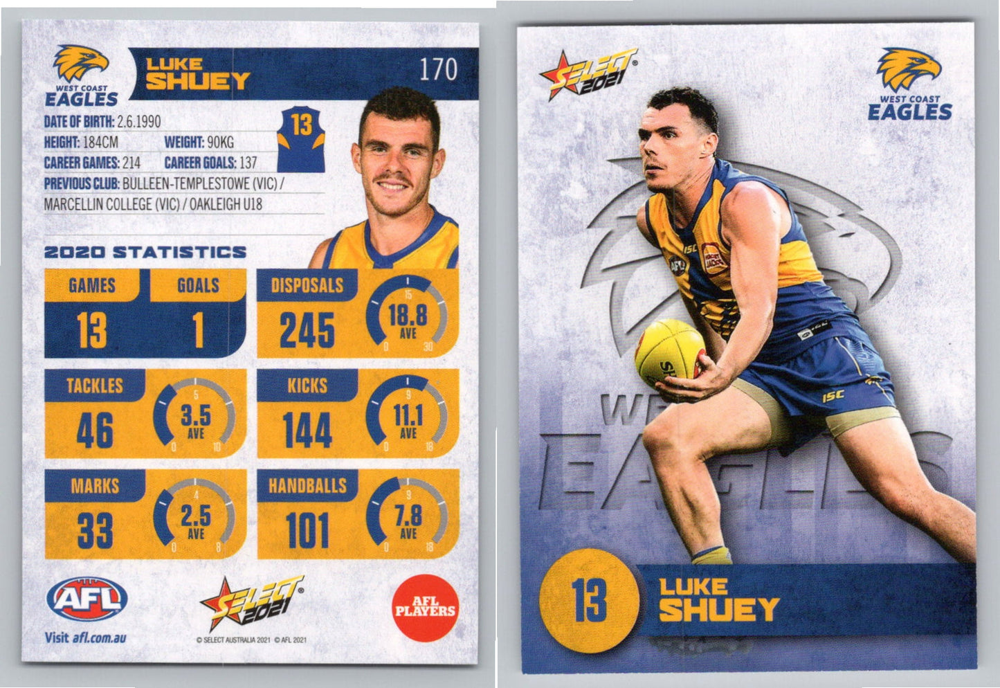 Card # FS 170 L. SHUEY AFL 2021 Footy Stars WEST COAST EAGLES