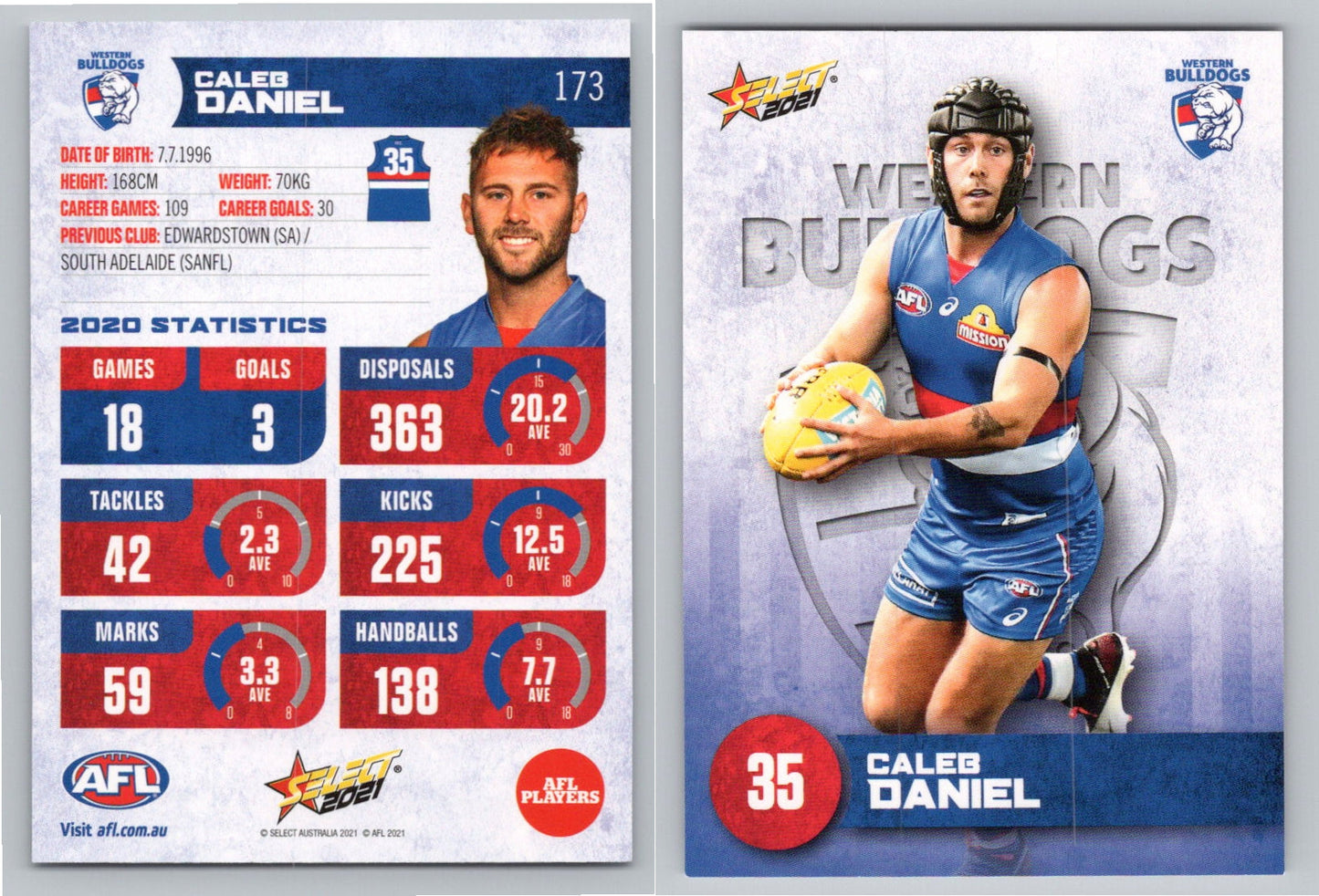 Card # FS 173 C. DANIEL AFL 2021 Footy Stars WESTERN BULLDOGS