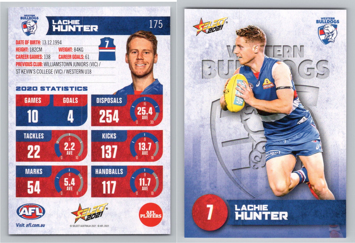 Card # FS 175 L. HUNTER AFL 2021 Footy Stars WESTERN BULLDOGS
