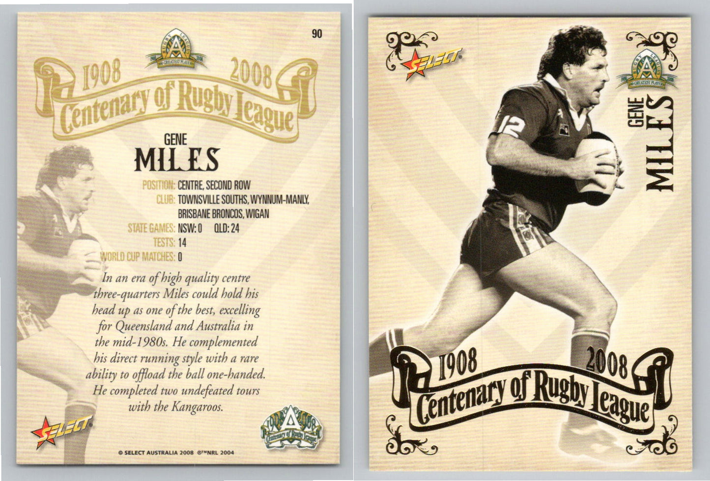 Card # 90 GENE MILES NRL Centenary of Rugby League