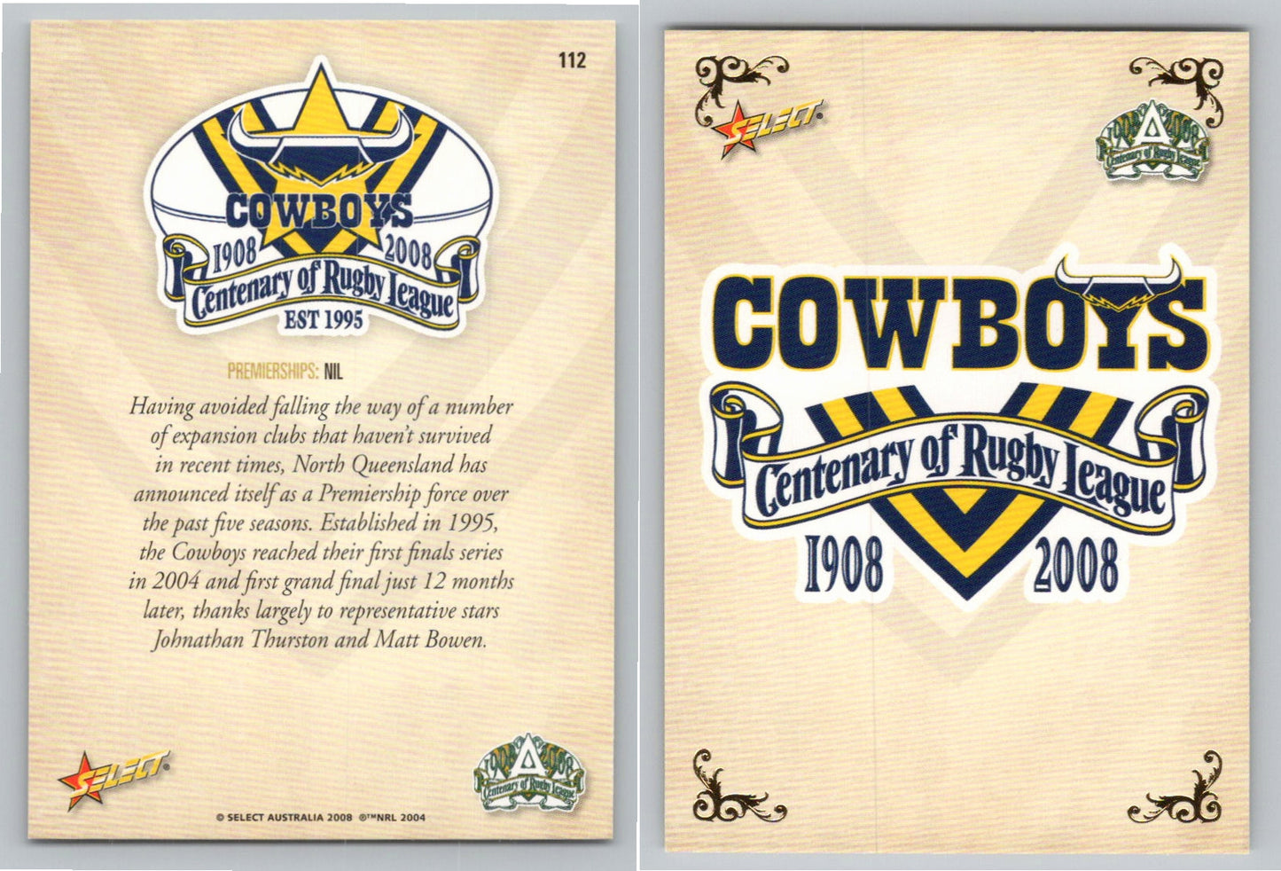 Card # 112 NORTH QUEENSLAND NRL Centenary of Rugby League
